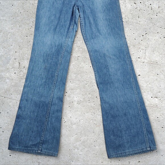 Vintage 70s High Rise Flare Jeans Size 28 Medium Wash Denim Gauchos Brand - Picture 3 of 13